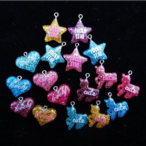 Lucky Star Lovely Heart Cute Unicorn Charms Pendants Flat back Resin for DIY necklace earring Jewelry Making Accessories