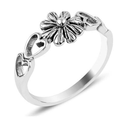 Silverlina Silver Flower & Heart Ring Without Stone