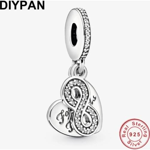 Fit Pandora Original Bracelet Charm 925 Sterling Silver Forever Friends Heart Dangle Charm Pendant Bangle DIY Jewelry Berloque