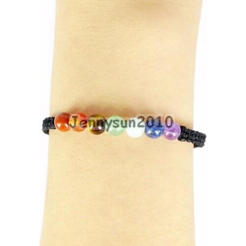 Stlye 1 # 6mm Natural Reiki Chakra Gems Stones Round Beads Handmade Adjustable Bracelet Healing 5Strands / Pack