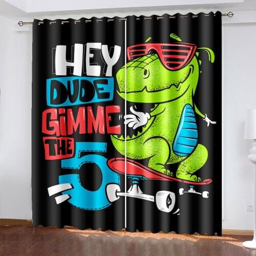 Dinosaur Printed Woven Curtains Two Independent Curtains on The Left and Right Blackout Curtains for Bedroom