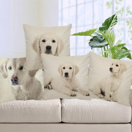 XUNYU Cute Pet Dog Pillow Cover Golden Retriever Dog Cushion Covers Linen Pillow Case Home Decor Throw Pillowcase B0035