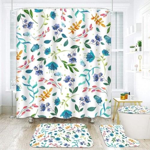 Colorful Flowers Shower Curtains Nature 3D Waterproof Bathroom Curtain Set Non-Slip Carpet Toilet Lid Cover Bath Mat Home Decor