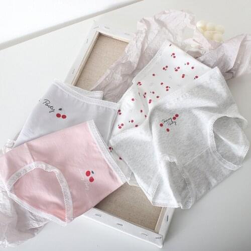 Fresh Cherry Girl Underwear Low Wasit Breathable Cotton Panties Cute Sweet Solid Color Seamless Coast Lace Lovely Brief Lingerie