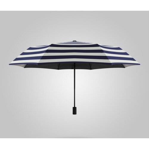 1 piece Rain Compact Three Folding Fully Automatic Alumimum Frame Windproof Fiberglass Navy Strip Sun Men Women Umrellas