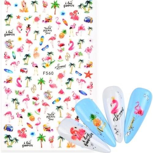 1pcs Spring Nail Decal And Sticker Flower Leaf Tree Green Flamingo Animal Simple Summer DIY Slider For Manicuring Nail Art