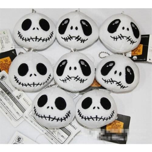 12piece/lot The Nightmare Before Christmas Jack Skellington Soft Plush Stuffed Toy Funny Skull Necklace Mini Key Chain Pendant