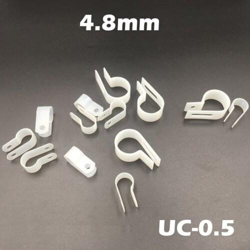 150pcs UC-0.5 4.8mm 3/16" White Plastic Nylon Wire Hose Tube Fansten R-Type Fixed Cable Tie Mount Organizer Holder R Clip Clamp
