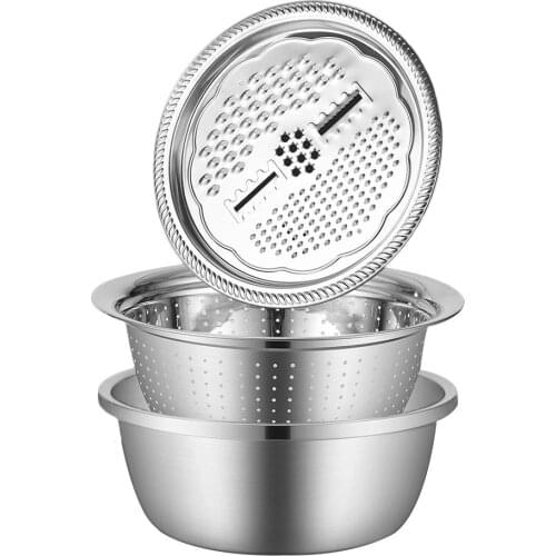 3PCS/Set Stainless Steel Kitchen Graters Cheese Grater Tools with Drain Basin for for Grating or Washing Vegetables Fruits Salad