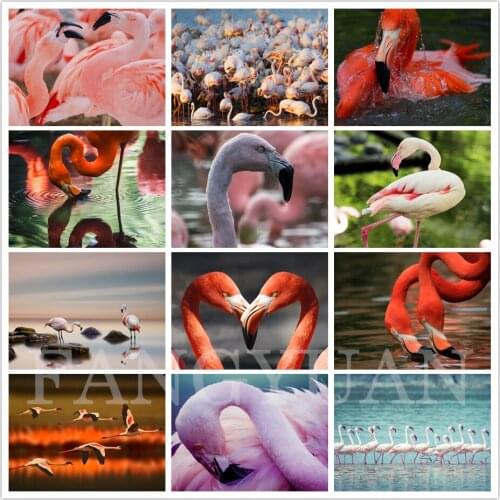 5D DIY Flamingos Diamond Painting Cross Ctitch Diamond Mosaic Embroidery Animals Painting Bedroom Full Round Square Drill Decor