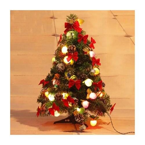60cm Luxury Atificial Christmas Tree With Cute Fruit Lamp For Table Decoration Xmas Tree enfeite de natal With Strap Accessorie