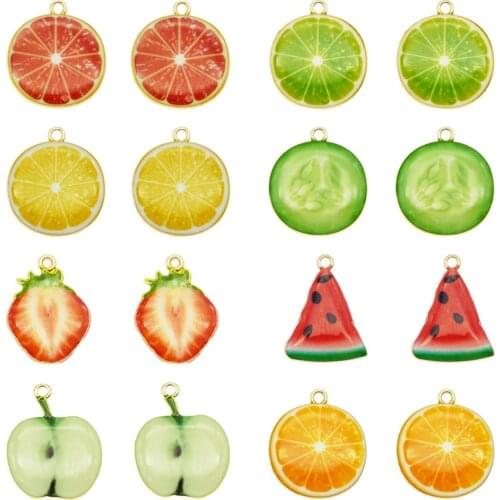 8PCS Epoxy Enamel Fruits Charms Gold Tone Lemon Orange Mixed Pendant For Women Earrings Bracelet Jewelry Craft DIY Accessory