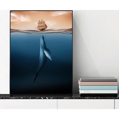 Whale Sea Ship Abstract Modern Wall Art Canvas Painting Nordic Posters And Prints Wall Pictures For Living Room Art Prints Decor