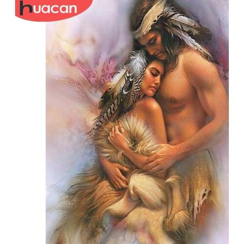 HUACAN Diamond Painting Portrait 5D Wall Decor Diamond Embroidery Mosaic Indians Couple Cross Stitch Home Art