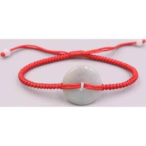 New Arrival Natural Jadeite 20mmW Big Circle with Red Cord Knitted Bracelet 6.3inch Women Best Gift