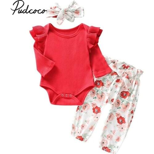 Brand Babys Clothes Toddler Infant Baby Girls Red Striped Knitted Bodysuit Tops+Bow Pants Headband 3pcs Autumn Winter Clothes