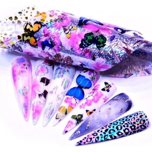 YWK Flower butterfly Nail Art Holographic Foil Decoration Wrap Transfer Nail Art Foils Transfer Holographic Foil sticker