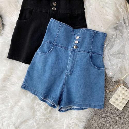 Super high waist denim shorts, female summer retro students, Korean slim loose wide-legged chic shorts, hot pants
