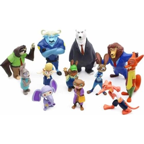 12Pcs/Set Disney Pixar Zootopia Popular Cartoon Anime Action Figure Nick Fox Judy toy model Childrens birthday toy gifts