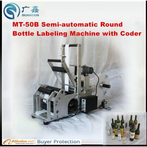 MT-50B Semi-Auto Round Bottle Labeling Machine with coder ,glass round and plastic round bottle labeling Machine with date stamp