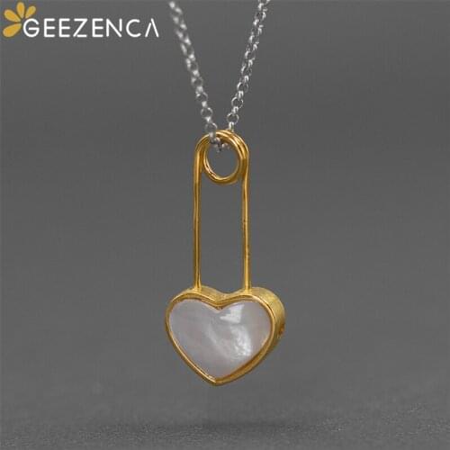 GEEZENCA S925 Silver White Shell Heart Shape Pendant For Women Original Design Simple Elegant Trendy Necklace Pendants Girl Gift