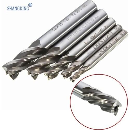 Hot 5pcs/lot HSS CNC Straight Shank 4 Flute End Mill Cutter Drill Bit 4 6 8 10 12mm