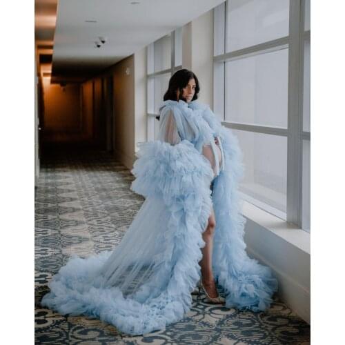Maternity Robes Women Long Tulle Bathrobe Dresses Photo Shoot Birthday Party Bridal Fluffy Wedding Sleepwear Customize Gown