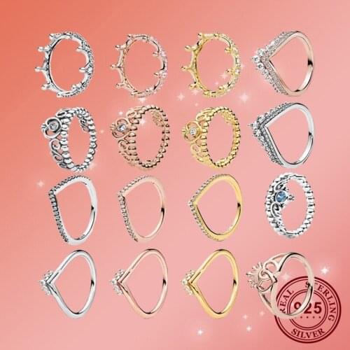 S925 Silver Rose Gold Crown Women Jewelry Pan Ring Couple Wedding Ring Sparkling Cz Gift Argent 925