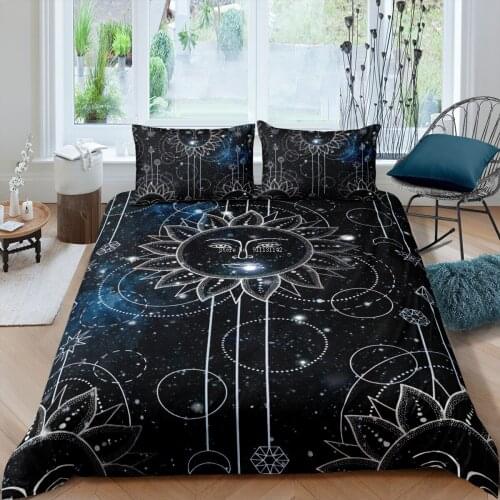 Bohemian Style Sun Moon Flower Printed Bedding Set Deluxe Queen King Large Size Bedding 2/3 Pillowcase Quilts