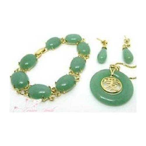 Prett Lovely Womens Wedding Set green GEM pendant earrings bracelet jewelry natural Luxury Ms. girl Wedding Jewelry