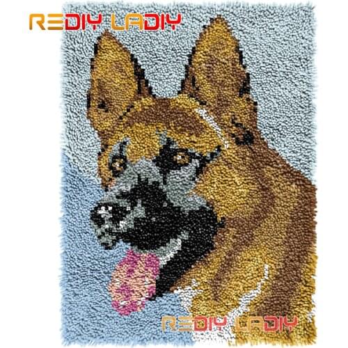 Latch Hook Rug German Shepherd Crochet Wall Tapestry Kits DIY Carpet Rug Chunky Yarn Needlework Knitted Floor Mat Arts & Crafts
