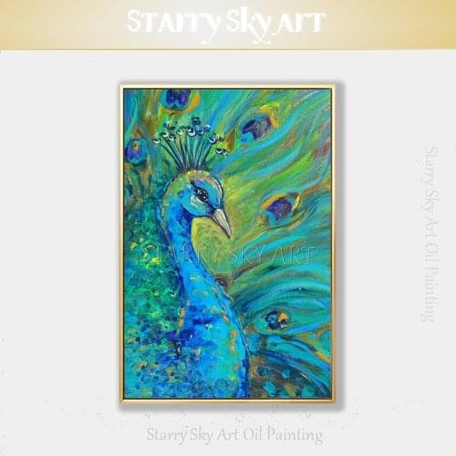 Beauty Peacock Picture Hand-painted Impressionist Peacock Oil Painting on Canvas Beautiful Animal Bird Peacock Acrylic Painting