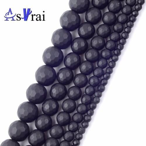 Natural Stone Beads 4mm-12mm Dull Polished Faceted Black Agates Round Beads for Jewelry Making Bracelets Necklace Accessories