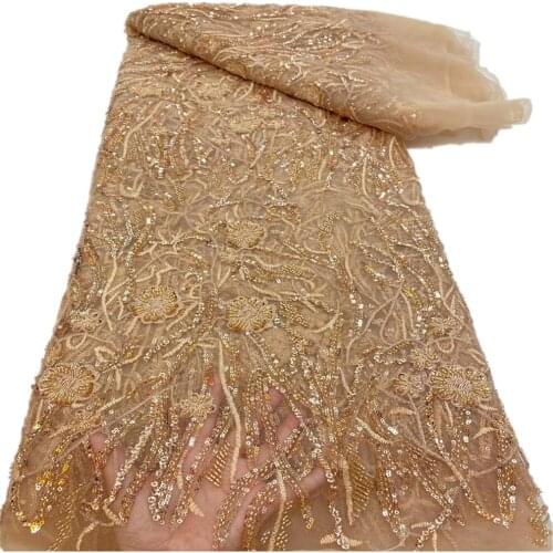 SJ Lace Beaded African French Lace Fabric 2021 High Quality Tulle Sequens Lace Nigerian Lace Fabric For Wedding Sewing r4-63