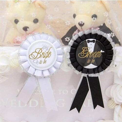Team Bride to be DAD To Be Baby Bridal Shower Wedding Party Ribbon Badge Supply Newborn Party Decoratives Gift Black Groom White