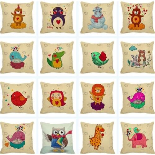 XUNYU Cartoon Animal Cushion Cover Giraffe Whale Bear Crocodile Penguin Hippo Lion Linen Pillowcase A0024