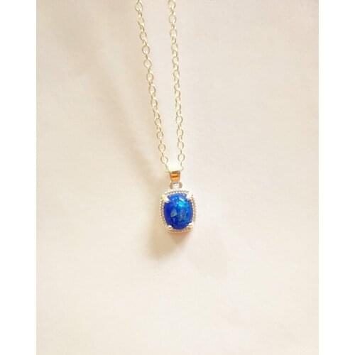 Fashion Crystal Blue Opal Square Pendant Necklace alloy Lovely Wedding Jewelry Nice Gift Elegant Engagement Necklace