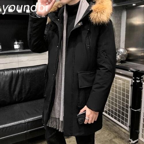 Mens Mid-Length Hooded Jacket Tooling Cotton Winter Warm Jacket Overcoat Mens Jacket Casual Coat Zipper Mens Casual Coat