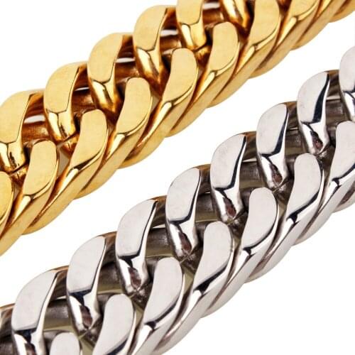 17mm Mens Boys Fashion Punk Stainless Steel Silver Color/Gold Hip Hop Rapper Necklace Or Bracelet Cuban Curb Chain Choker New