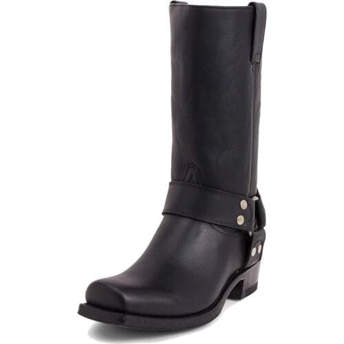 Men Winter Casual Fashion British Top Quality New PU Leather Slip on Knight Western Cowboy Boots Breathable Buckle Belt Classic