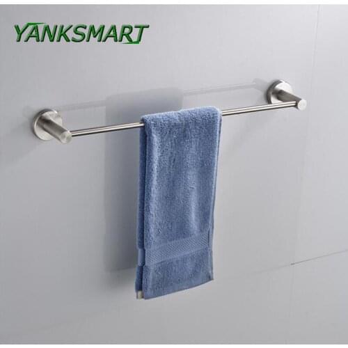 YANKSMART Nickel Brushed Stainless Steel Wall Mounted Towel Rail Holder Storage Rack Shelf Single Layer Hardware Accessories