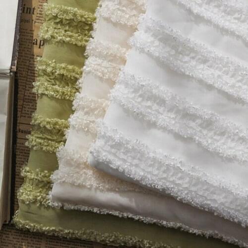 New Velvet Curly Embroidered Striped Cloth Fungus Embroidered Chiffon Fabric for Wedding Dress Clothing,By The Meter