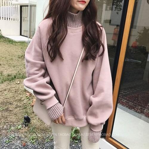 New Hoodies Women Solid Turtleneck Lovely Kawaii Simple Leisure Warm Soft Long-sleeve All-match High-quality Fashion Trendy