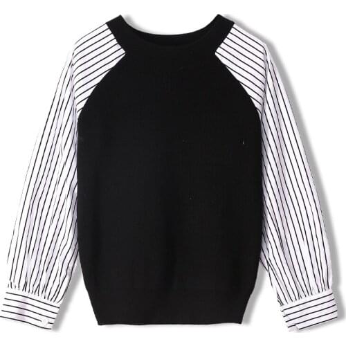 Fall Fashion Women Sweater Patchwork Striped Shirts Bushness Casual O-neck Pullover knitting Long Sleeve Casual Femmes Jumper