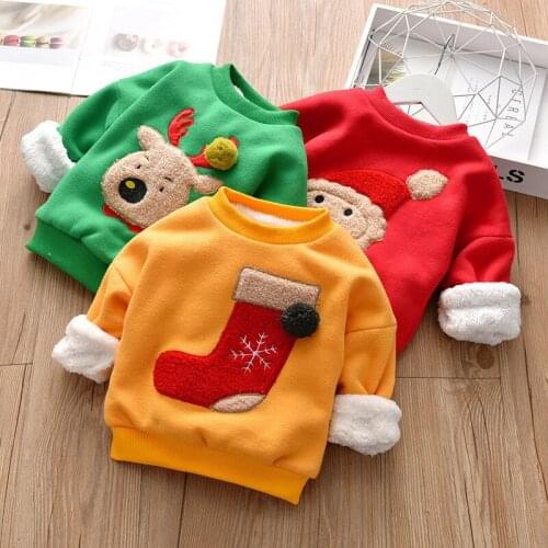 2 3 4 5 6 Years Toddler Baby Hoodies Cartoon Print Plus Velvet Christmas Sweatshirt For Girls Boys Clothing Kids Pullover New