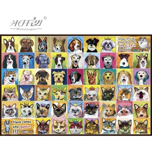 Michelangelo Wooden Jigsaw Puzzles 500 1000 1500 2000 4000 Pieces Dog Cat Pet Cartoon Animal Kids Educational Toy Painting Decor