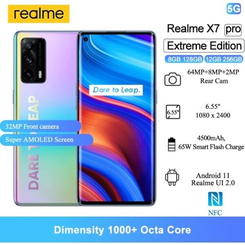 Realme X7 Pro Extreme Edition 5G NFC Smartphone 6.55" FHD+ 90Hz Super AMOLED 64MP Camera Dimensity 1000+ 65W Smart Flash Charge
