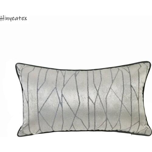 Hinyeatex Modern Fashion Grey Geometric Sofa Chair Lumbar Pillow Case 30x50cm Jacquard Woven Velvet Waist Support Cushion Cover