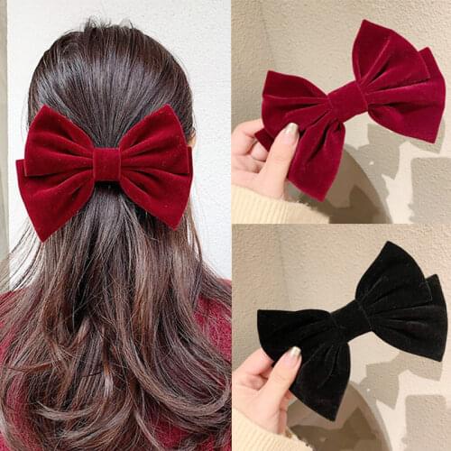 Super Soft Korea Velvet Women Bowknot Hair Clips Wine Red Elegant Large Bows Hairpin Ponytail Barrettes Fashion Hair Accessories