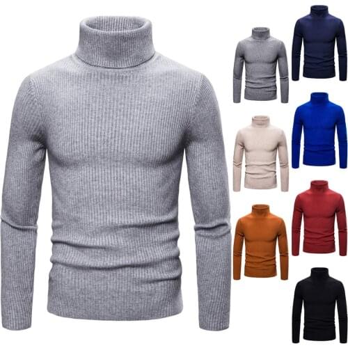 Sweater Man Solid Color Warm Casual Knitted Men Pullover Sweaters Vintage High Collar Knitted Business Men Autumn Winter Shirt